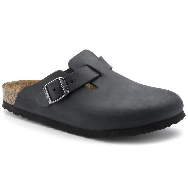 Birkenstock Boston Clogs - Black Oiled Leather