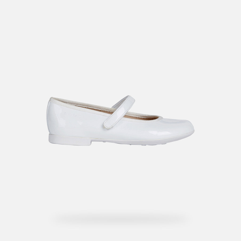 GEOX Plie Girl Leather Ballerina Flats White