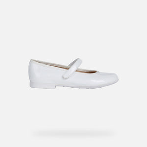 GEOX Plie Girl Leather Ballerina Flats White