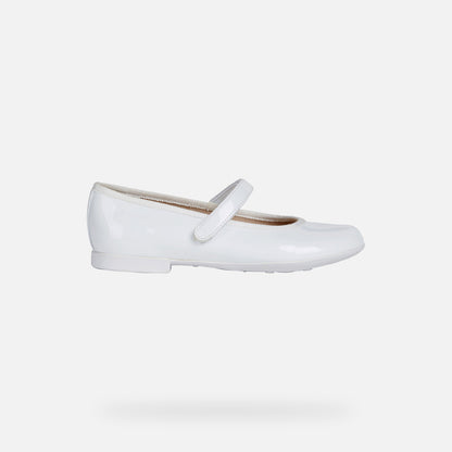 GEOX Plie Girl Leather Ballerina Flats White