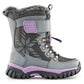 Cougar Toasty_k stretch lace toggle velcro winter kid boots - Pewter/Lilac