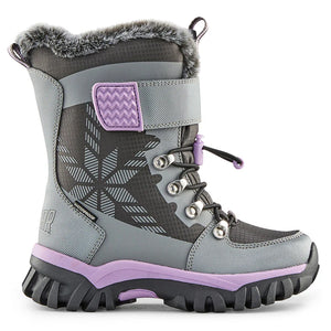 Cougar Toasty_k stretch lace toggle velcro winter kid boots - Pewter/Lilac