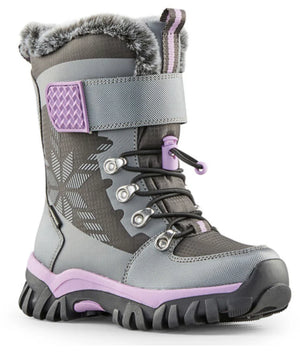 Cougar Toasty_k stretch lace toggle velcro winter kid boots - Pewter/Lilac
