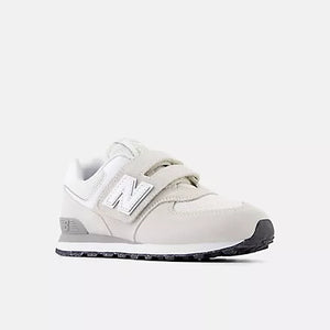 New Balance 574 Hook & Loop Sneakers- Grey/ White