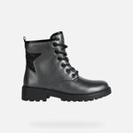 GEOX School/Uniform Shoes GEOX Casey Girl Leather Boot Dk Grey/Black