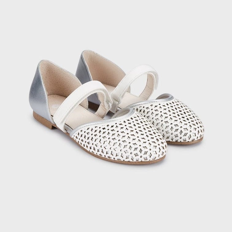 Mayoral Mary Jane 31 EU Mayoral Ballet Flats with Velcro - White/Silver