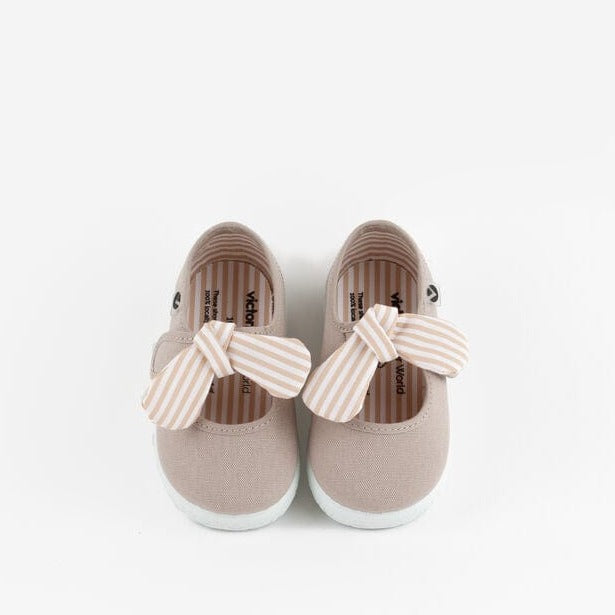 Victoria Slippers Victoria Ojala Strips Ribbon Mary Jane Shoes - Beige